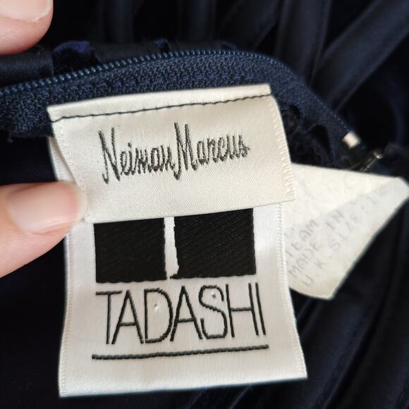 Tadashi Neiman Marcus Strapless Formal Gown Navy Satin Velvet Bodice 10 - Picture 13 of 14